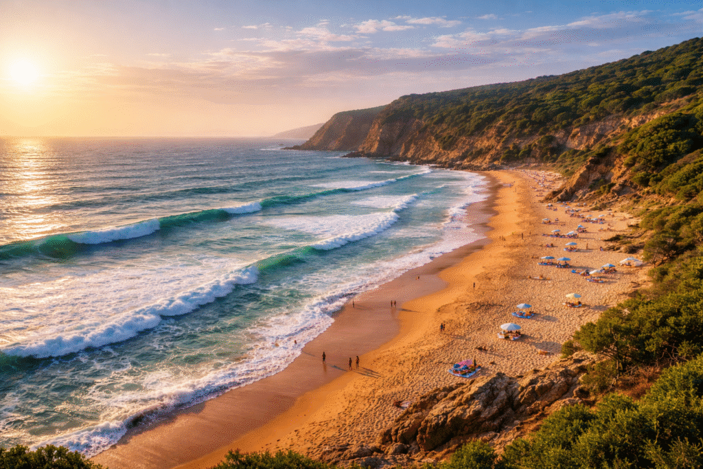 Plage d'Achakkar prés du cap spartel à Tanger au Maroc avec falaises et océan Atlantique